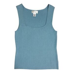 Vintage Sleeveless Ribbed Tank Top, Square Neck Tank Top Stretch Blue Size Large